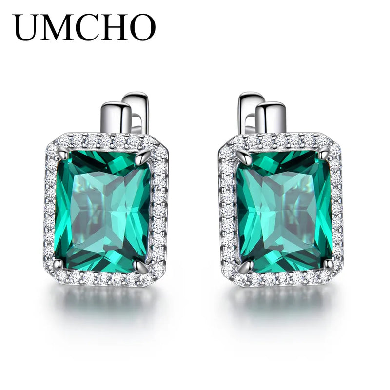 Emerald Clip Earrings 925 Sterling Silver Colorful Gemstone Earrings