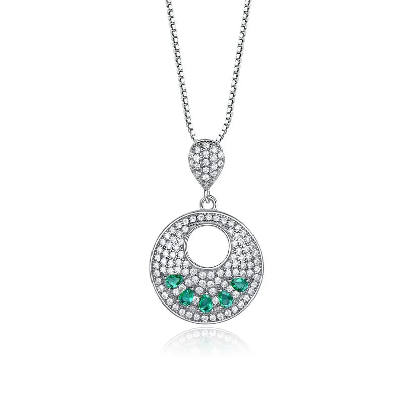 925 Silver Nano Emerald Green Gemstone Pendant Necklace For Women