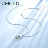 925 Silver Nano Emerald Green Gemstone Pendant Necklace For Women