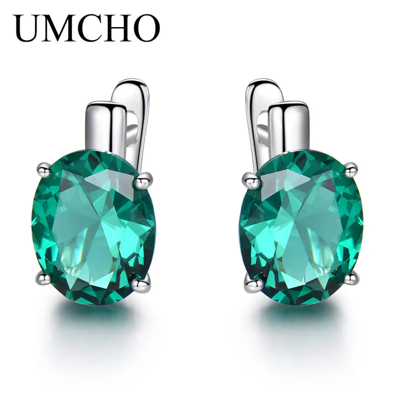 Emerald Colorful Gemstone Clip Earrings Sterling Silver Anniversary Gift