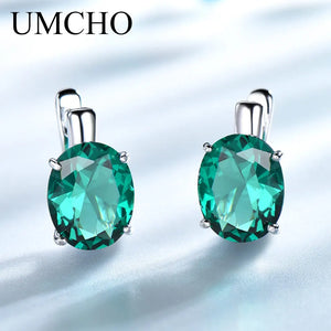 Emerald Colorful Gemstone Clip Earrings Sterling Silver Anniversary Gift