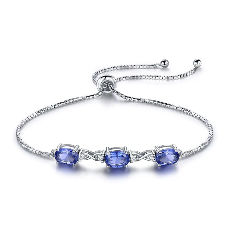 925 Silver Tanzanite Adjustable Tennis Bracelet Christmas Gift
