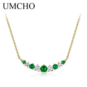 925 Silver Yellow Chain Emerald Necklace Mother's Gift