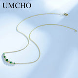 925 Silver Yellow Chain Emerald Necklace Mother's Gift