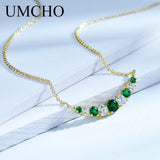 925 Silver Yellow Chain Emerald Necklace Mother's Gift