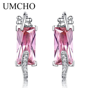 925 Silver Pink CZ Dangle Earrings Romantic Gift