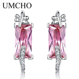 925 Silver Pink CZ Dangle Earrings Romantic Gift