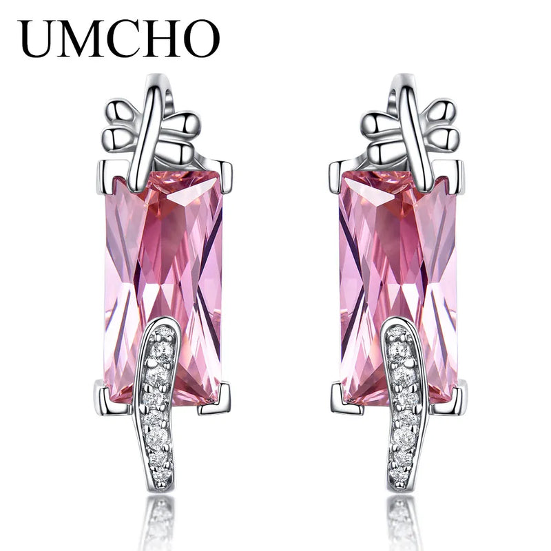 925 Silver Pink CZ Dangle Earrings Romantic Gift