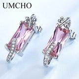 925 Silver Pink CZ Dangle Earrings Romantic Gift