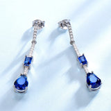 925 Sterling Silver Drop Earrings Sapphire Gemstone Wedding Jewelry