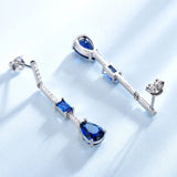 925 Sterling Silver Drop Earrings Sapphire Gemstone Wedding Jewelry