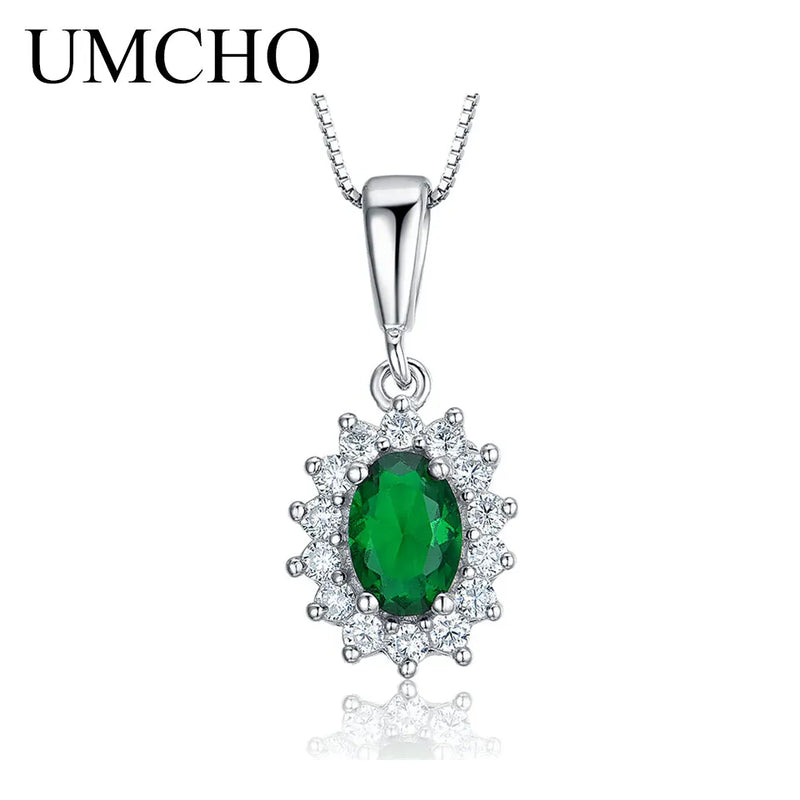925 Silver Necklace with Emerald Pendants for Women - Mother's Gift