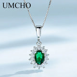925 Silver Necklace with Emerald Pendants for Women - Mother's Gift