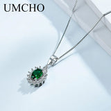 925 Silver Necklace with Emerald Pendants for Women - Mother's Gift