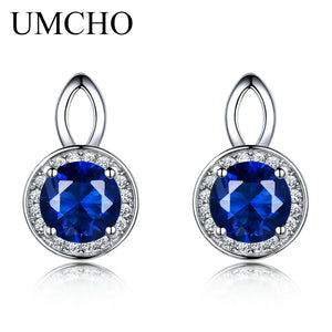 925 Silver Sapphire Stud Earrings Women Fine Jewelry