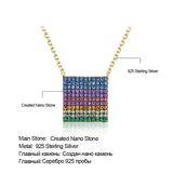 925 Sterling Silver Rainbow Square Necklace for Women