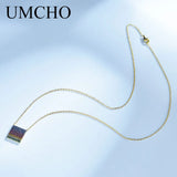 925 Sterling Silver Rainbow Square Necklace for Women