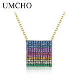 925 Sterling Silver Rainbow Square Necklace for Women