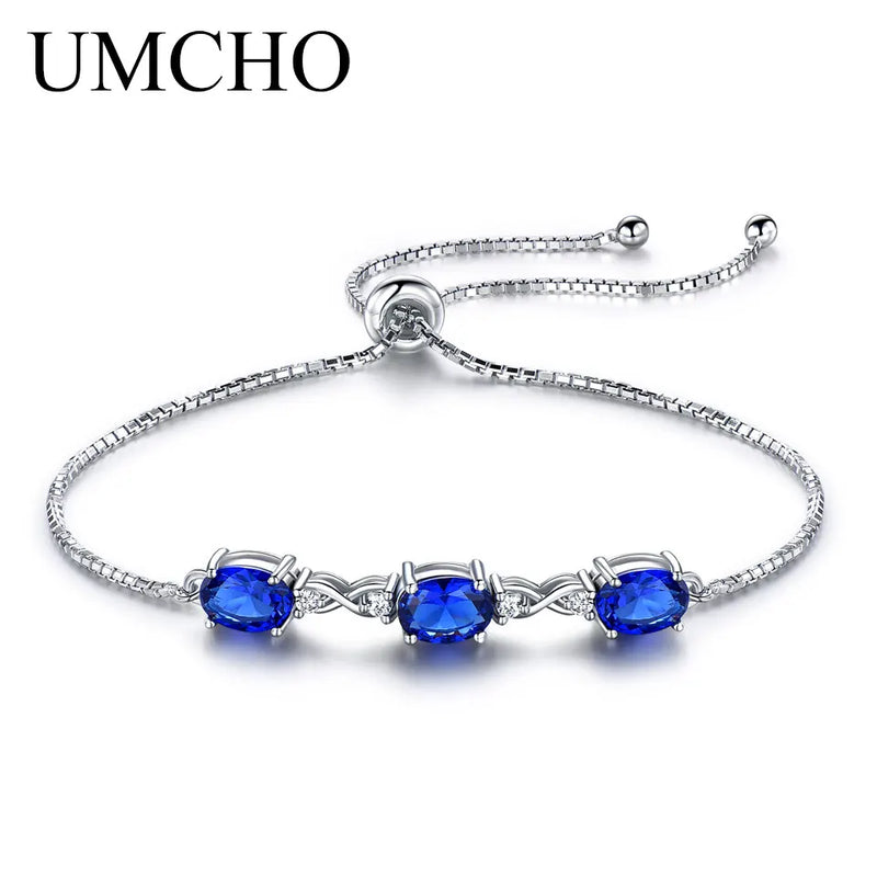 925 Silver Oval Created Nano Sapphire Bracelet Romantic Jewelry For Women