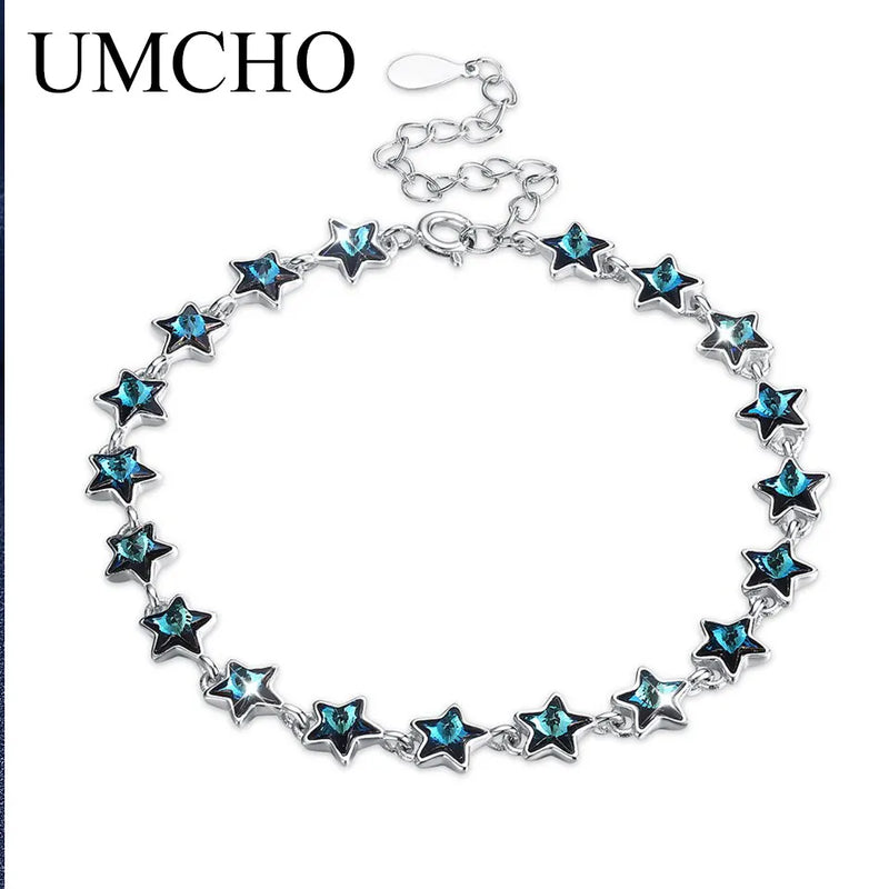 Real 925 Silver Bracelet Star Shape Crystal Bracelets Romantic Jewelry