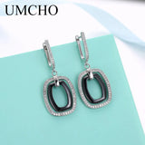 925 Silver Ceramic Zircon Drop Earrings Classic Party Prom Dance
