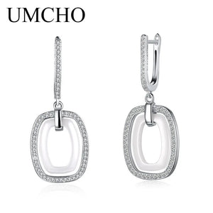 925 Silver Ceramic Zircon Drop Earrings Classic Party Prom Dance
