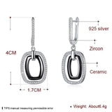 925 Silver Ceramic Zircon Drop Earrings Classic Party Prom Dance