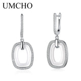 925 Silver Ceramic Zircon Drop Earrings Classic Party Prom Dance
