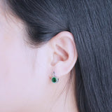 925 Silver Nano Emerald Round Stud Earrings Women Birthday Gift