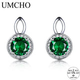 925 Silver Nano Emerald Round Stud Earrings Women Birthday Gift