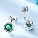 925 Silver Nano Emerald Round Stud Earrings Women Birthday Gift