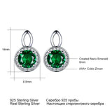 925 Silver Nano Emerald Round Stud Earrings Women Birthday Gift