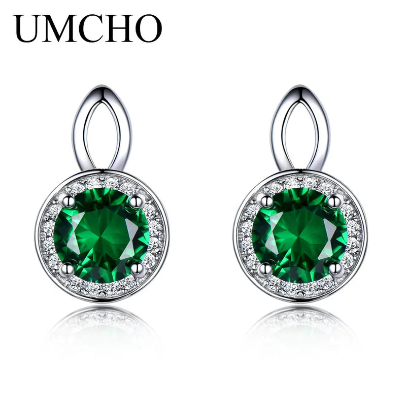 925 Silver Nano Emerald Round Stud Earrings Women Birthday Gift