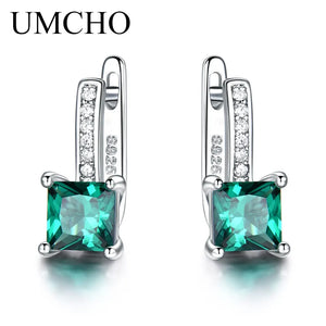 925 Silver Square Created Emerald Clip Earrings Women Birthday Gift