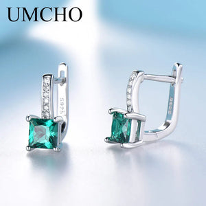 925 Silver Square Created Emerald Clip Earrings Women Birthday Gift