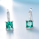 925 Silver Square Created Emerald Clip Earrings Women Birthday Gift
