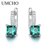 925 Silver Square Created Emerald Clip Earrings Women Birthday Gift