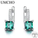 925 Silver Square Created Emerald Clip Earrings Women Birthday Gift