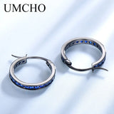 925 Silver Earrings Nano Sapphire Hoop Plated Wedding Jewelry Gift