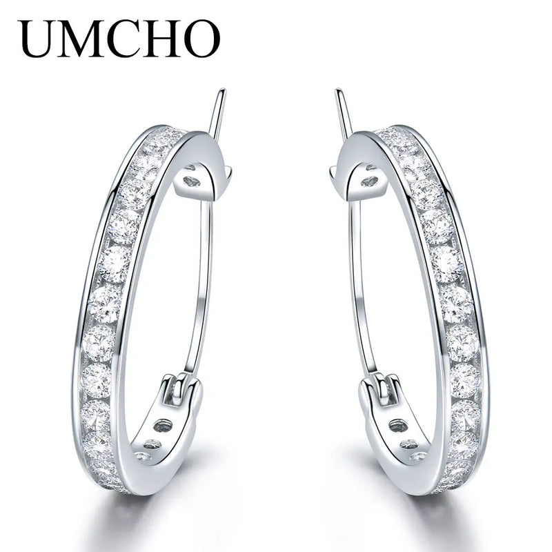 925 Silver Earrings Nano Sapphire Hoop Plated Wedding Jewelry Gift