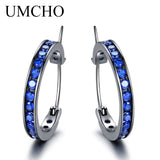 925 Silver Earrings Nano Sapphire Hoop Plated Wedding Jewelry Gift