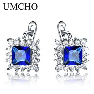 925 Silver Square Rich Nano Sapphire Clip Earrings Women Bride