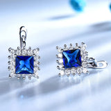 925 Silver Square Rich Nano Sapphire Clip Earrings Women Bride