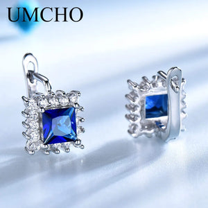925 Silver Square Rich Nano Sapphire Clip Earrings Women Bride