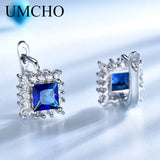 925 Silver Square Rich Nano Sapphire Clip Earrings Women Bride