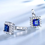925 Silver Square Rich Nano Sapphire Clip Earrings Women Bride