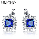 925 Silver Square Rich Nano Sapphire Clip Earrings Women Bride