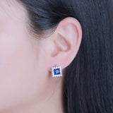 925 Silver Square Rich Nano Sapphire Clip Earrings Women Bride