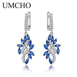 925 Silver Clip Earrings Sapphire Gemstones Women Wedding Gift