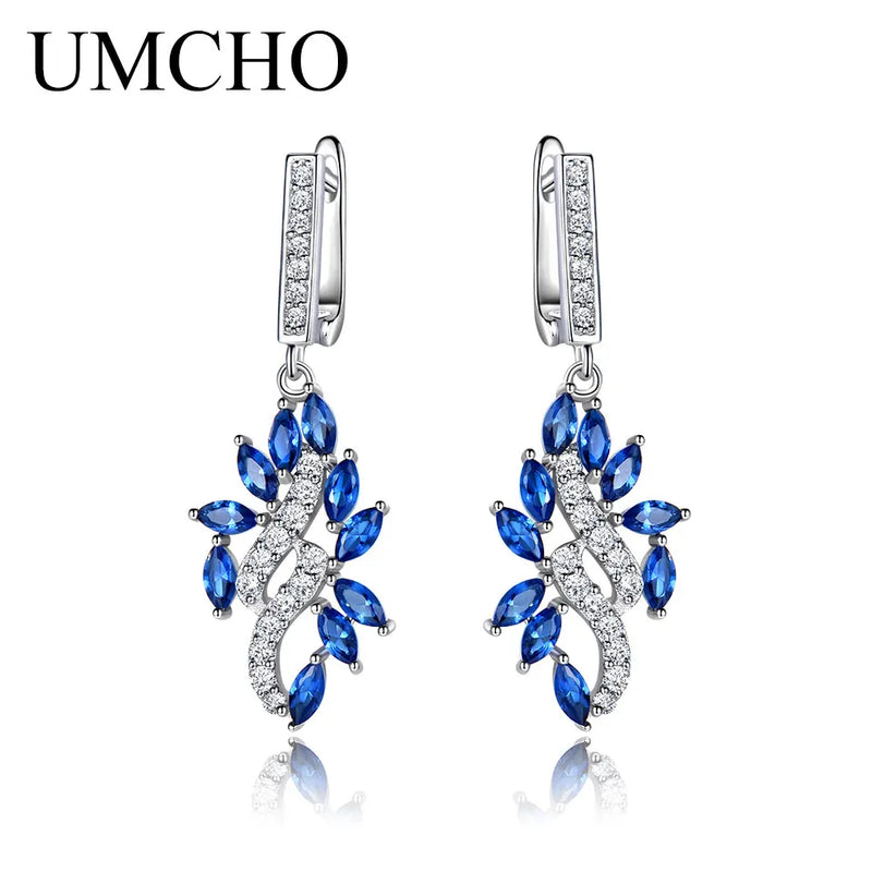 925 Silver Clip Earrings Sapphire Gemstones Women Wedding Gift